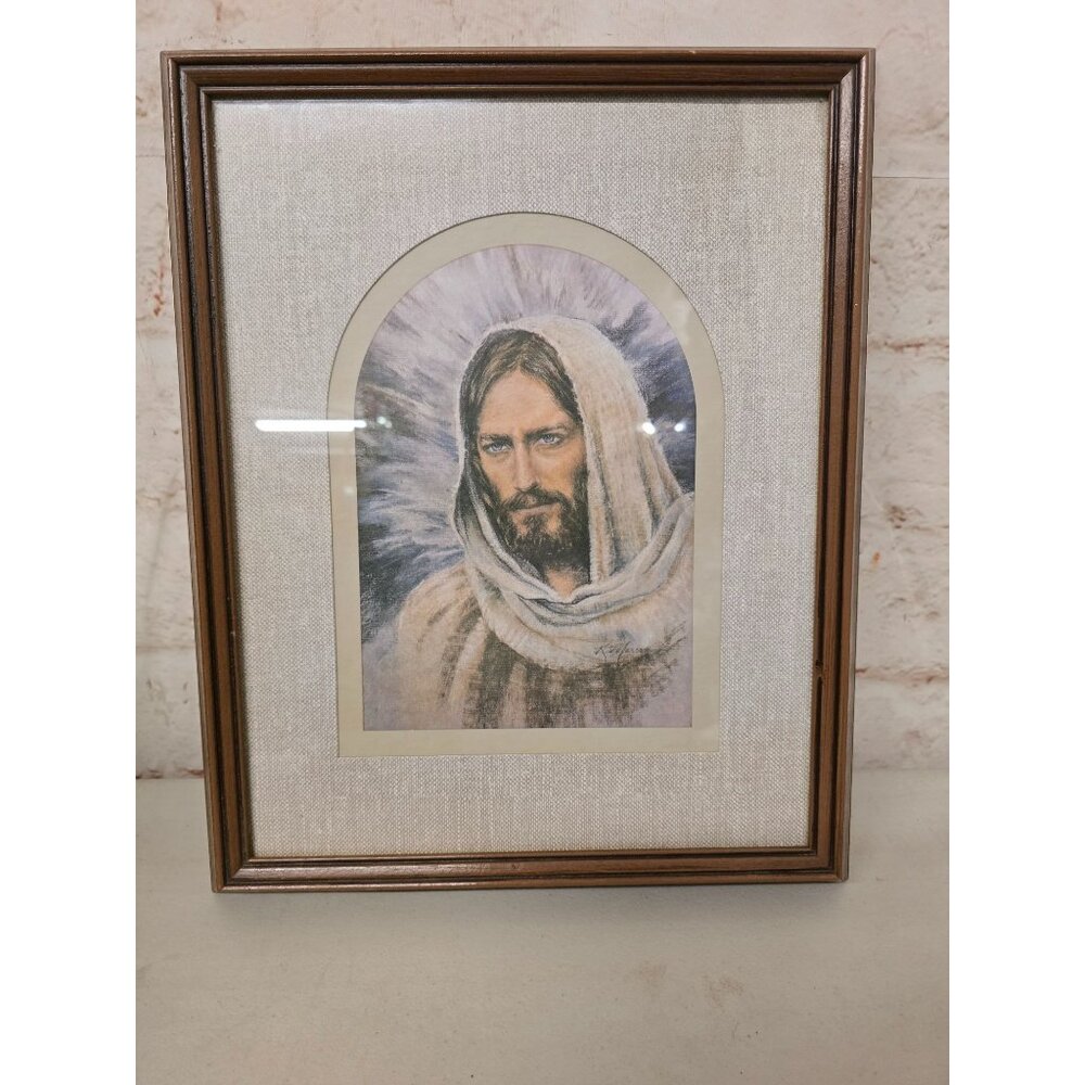 Vintage Portrait of Jesus Framed and Matted by K. Maroon 15-3/4 x 13-3/4